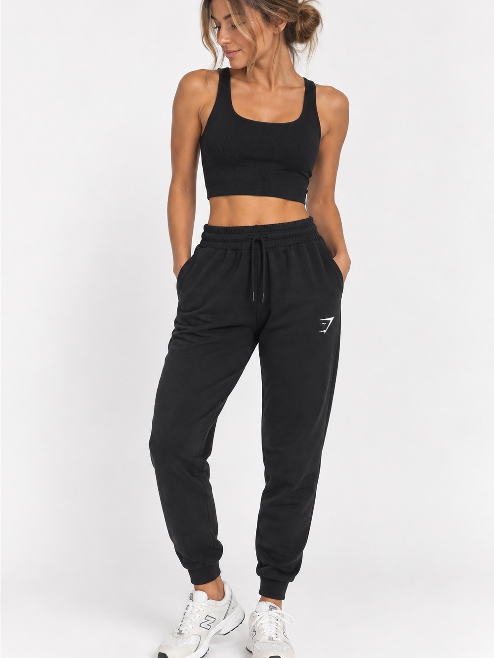 Gymshark Black Logo Jogger Sweatpants Drawstring Size Medium